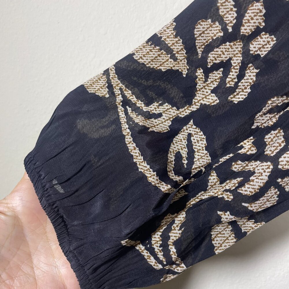 NWT! Karyn SEO Women's Embroidered Semi-Sheer Black Tan Blouse Small Viscose! - Picture 2 of 5